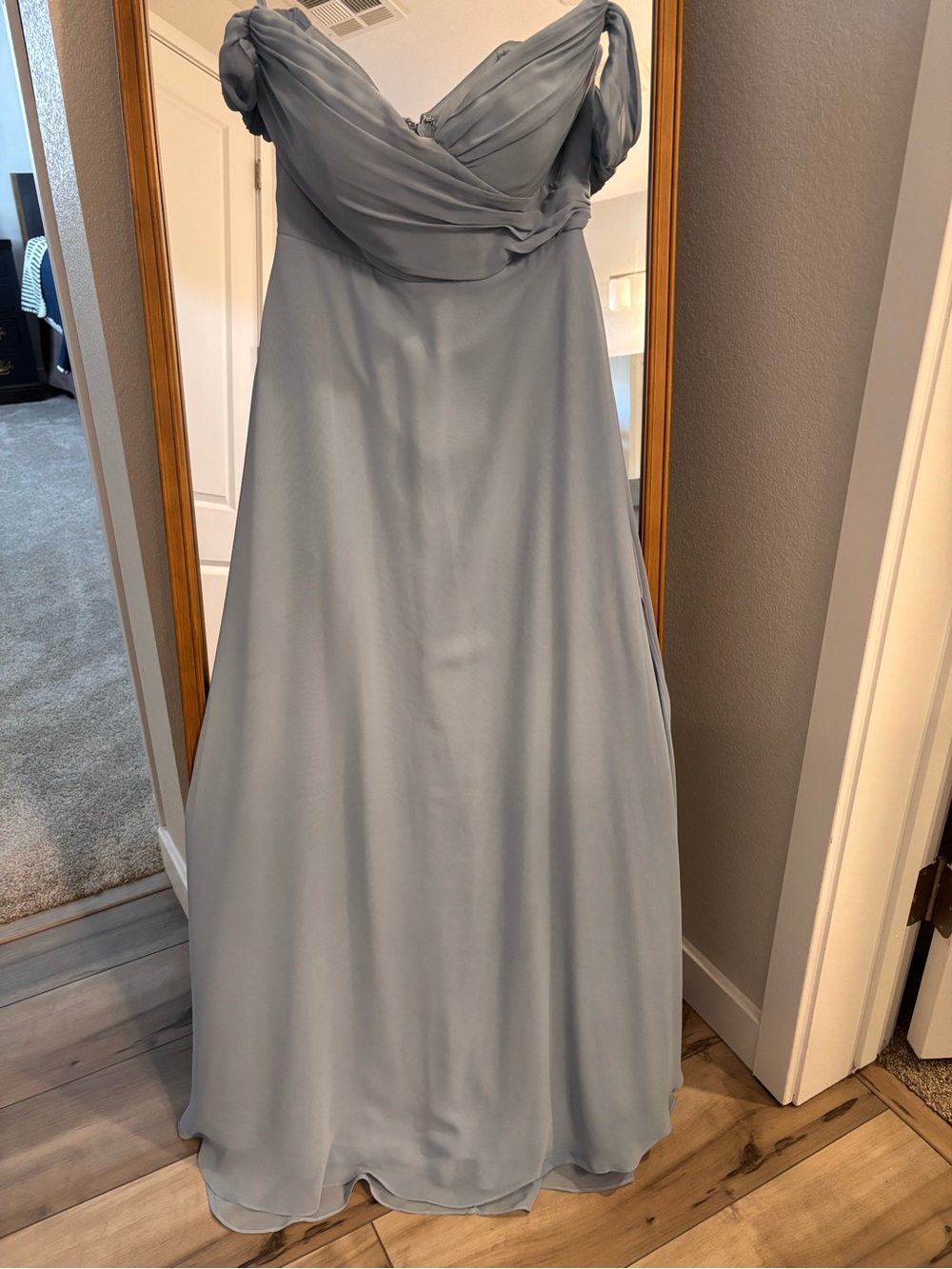 Birdy Grey Dusty Blue Off-Shoulder Chiffon Maxi Dress